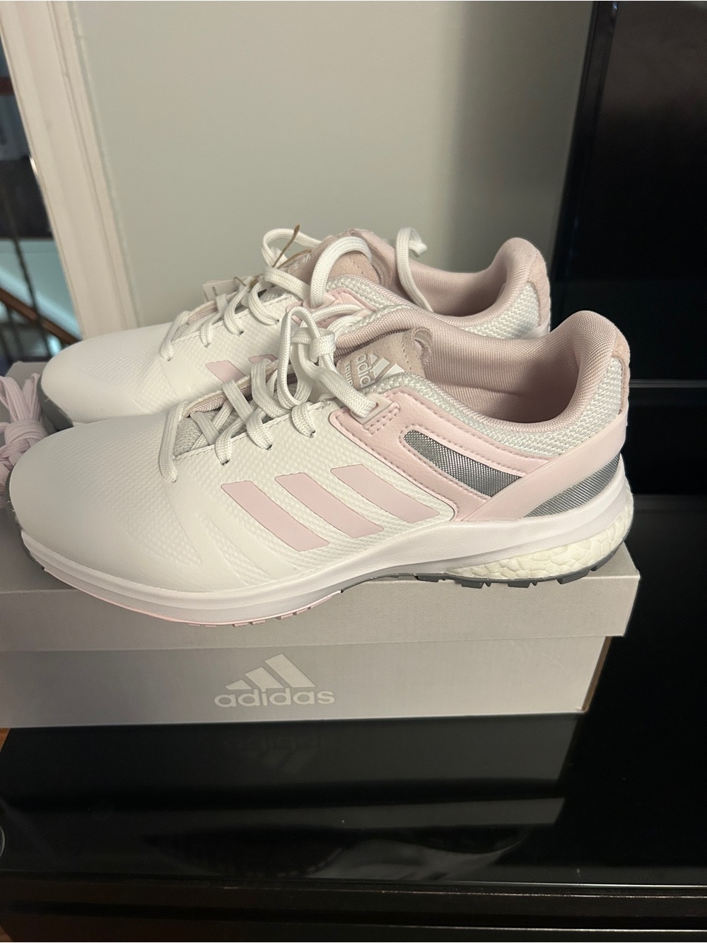 adidas Women’s White and Light Pink golf shoes